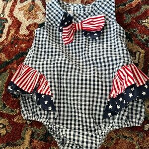 Bonnie Jean Patriotic Seersucker gingham Bow Flag Bubble